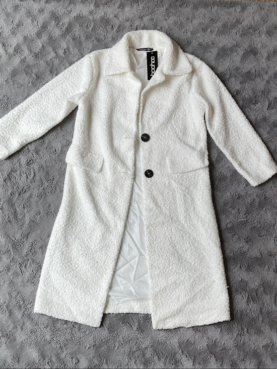 Boohoo Jackets & Blazers - White Teddy Long Pea Coat